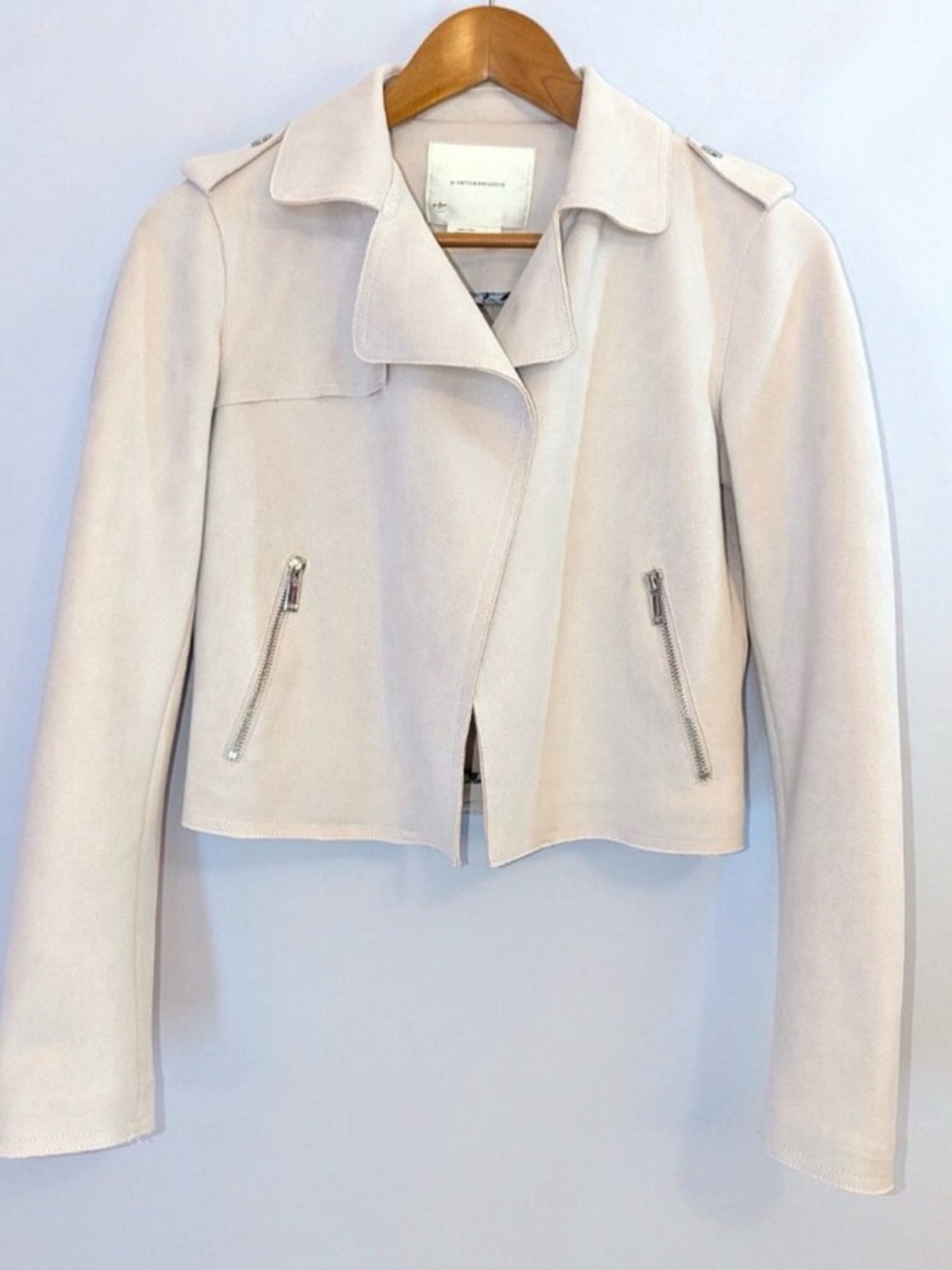 Anthropologie | Faux Leather Suede Crop Moto Jacket Pale Blush Pink | Size XS